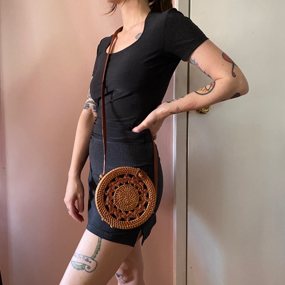 Round Brown Wicker Purse